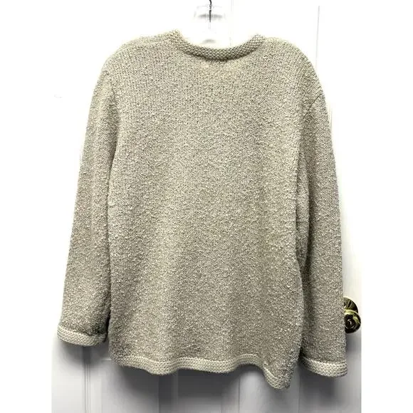 Kerri & Kelsey Sweater Vintage Boucle Cardigan Taupe Beige Crest Buttons Size L - Picture 2 of 6